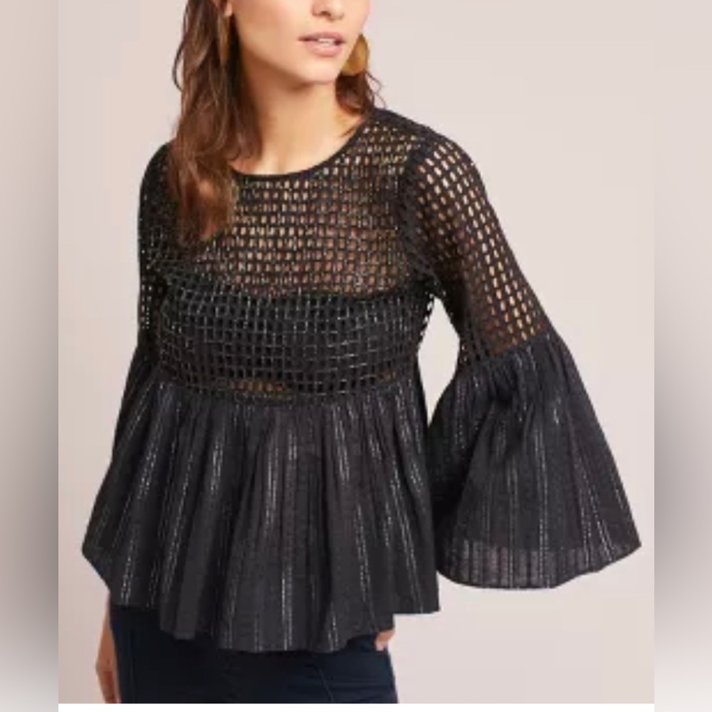 Maeve Anthropology Beaded cage black top